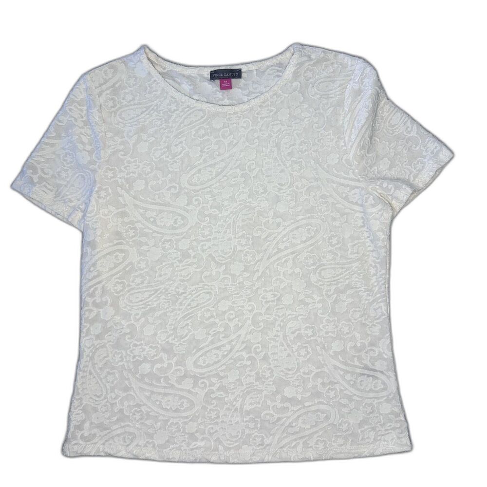 Vince Camuto floral paisley textured sheer short sleeve tee size medium